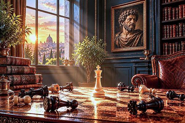 Scholar's study with classical artwork